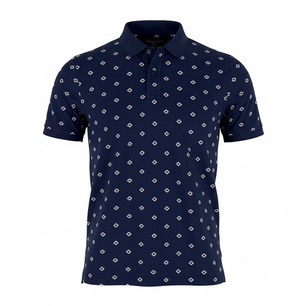Lauren Ralph Lauren Mens Navy Blue Geometric Diamond Print Polo Shirt Large